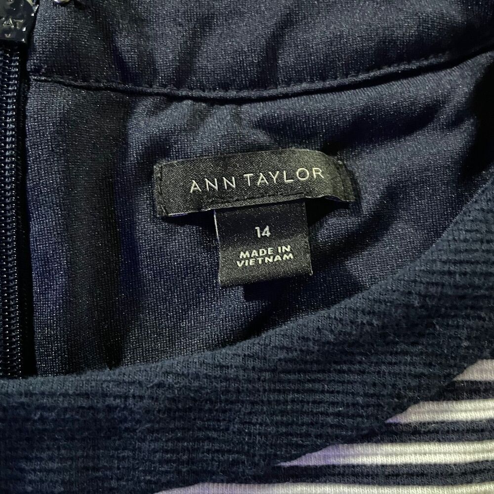 Ann Taylor Ottoman Striped Black White Round Neck Dress Lined Cotton Women's 14 - Picture 5 of 7